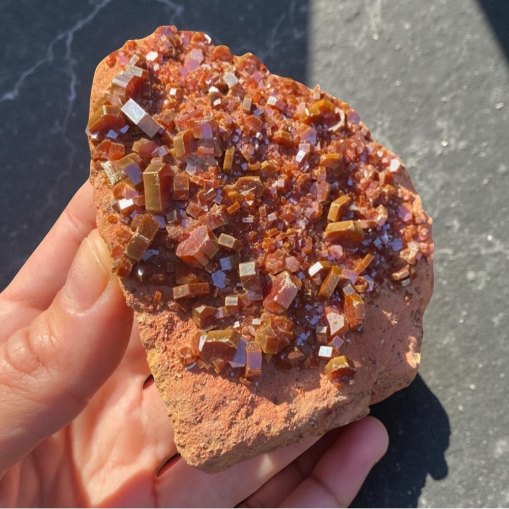 Grade A Vanadinite Crystal Cluster 7.9oz - Large Red Hexagonal Moroccan Fossil